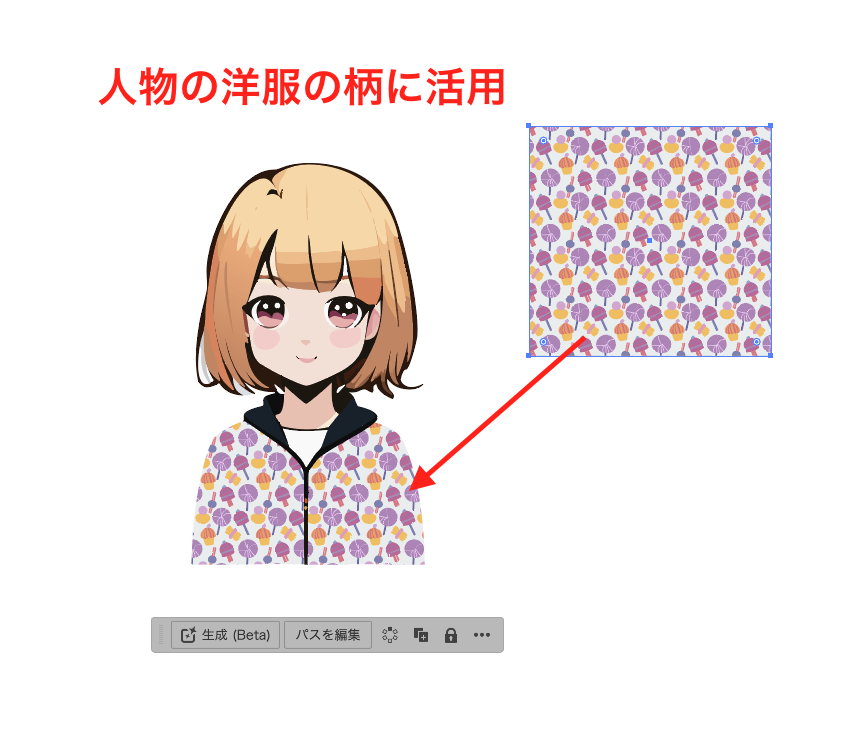 生成したパターンは、人物の洋服の柄に活用可能